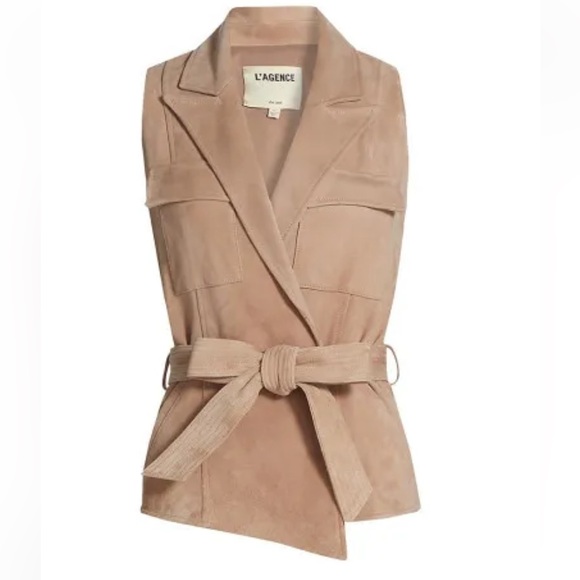 L'AGENCE Women's Suede Beige Belted Vest - Picture 1 of 7